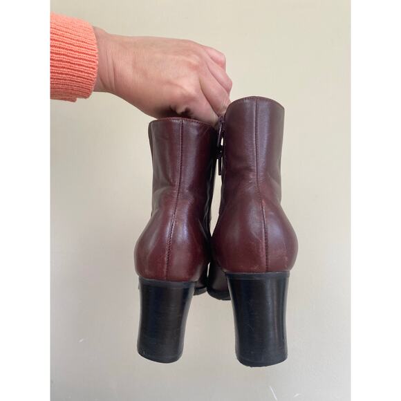 Bass vintage square toe leather ankle boots size 6.5 burgundy wine red Y2K Siena - Picture 4 of 7